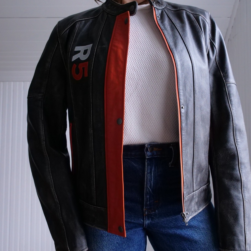 y2k Private Divisions orange and black cafe racer leather jacket - Picture 10 of 11